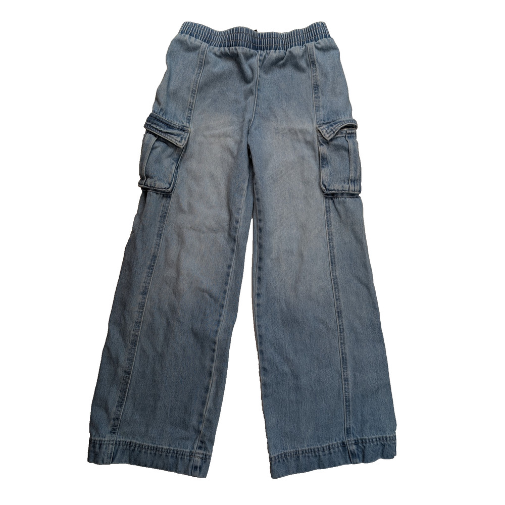 Forever 21 Kids Cargo Jeans Blue Size 11/12 Elastic Waist Pull On Zipper Pockets